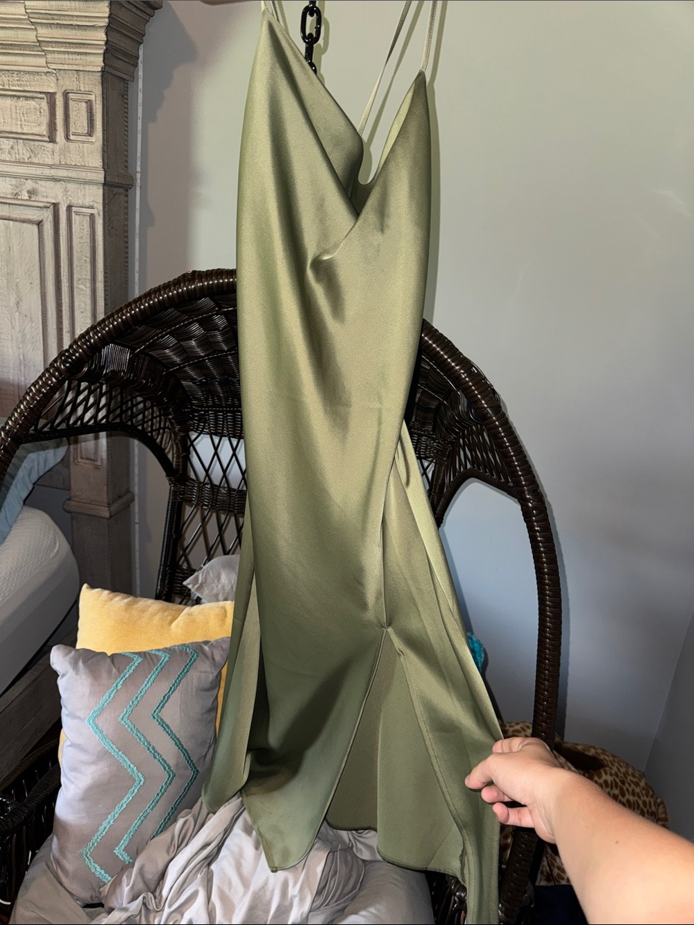 Olive Green Slip Satin Midi Skirt